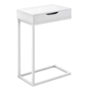 16" C-Shape White Metal Accent Table with Drawer - Perfect for Snacks, Drinks, and Devices!