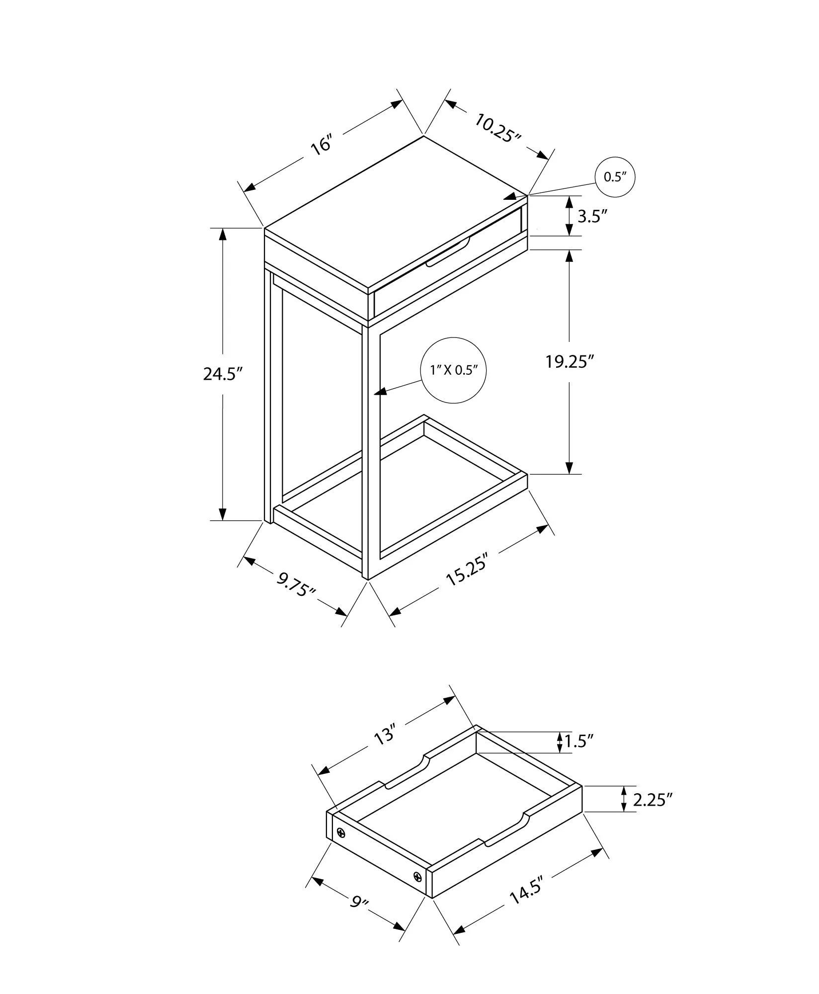 16" C-Shape White Metal Accent Table with Drawer - Perfect for Snacks, Drinks, and Devices!