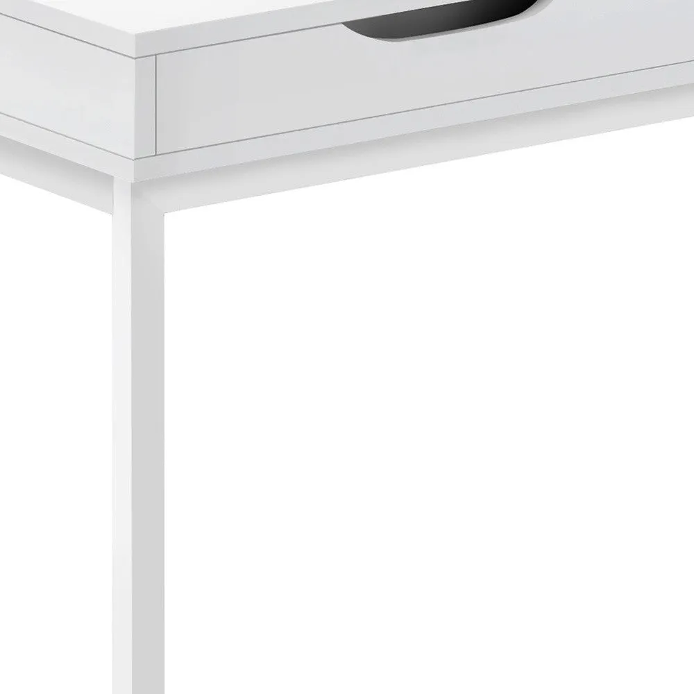 16" C-Shape White Metal Accent Table with Drawer - Perfect for Snacks, Drinks, and Devices!
