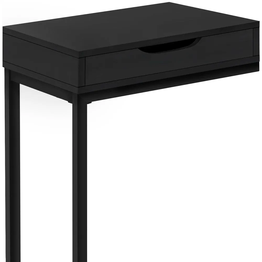 16" Stylish C-Shape Black Metal Accent Table with Drawer - Perfect for Snacks, Drinks & Laptops!