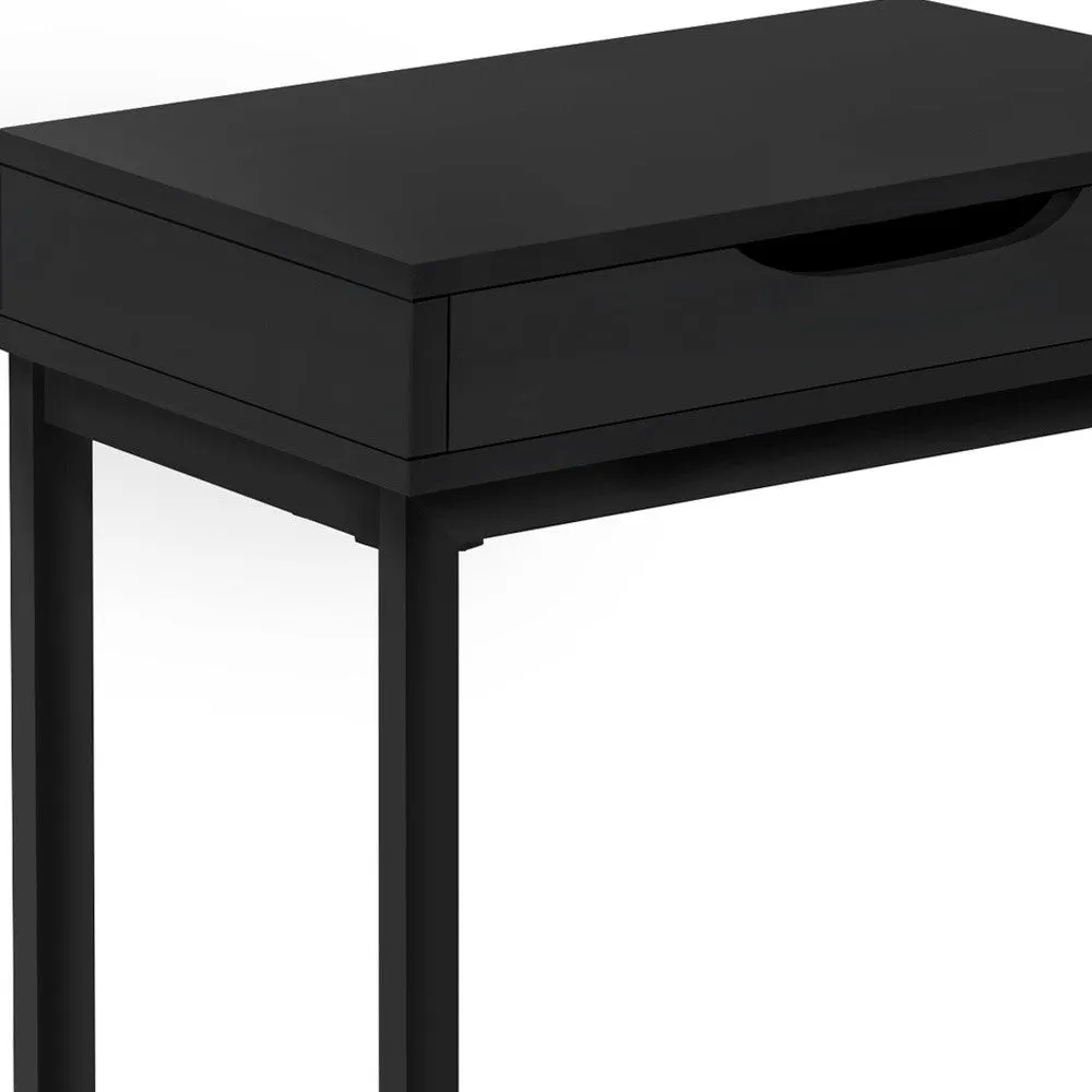 16" Stylish C-Shape Black Metal Accent Table with Drawer - Perfect for Snacks, Drinks & Laptops!