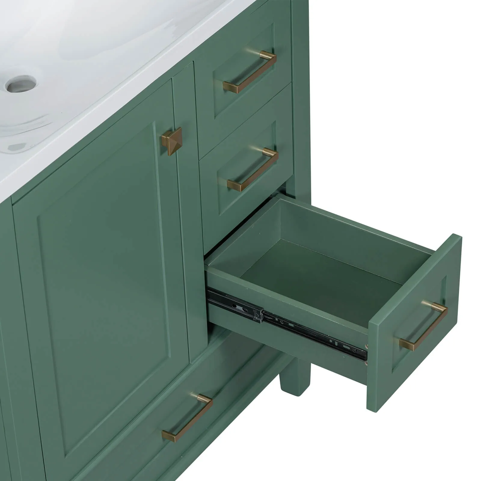 30" Dark Green Solid Wood Bathroom Vanity with Top