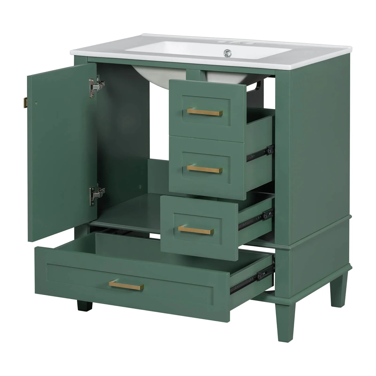 30" Dark Green Solid Wood Bathroom Vanity with Top