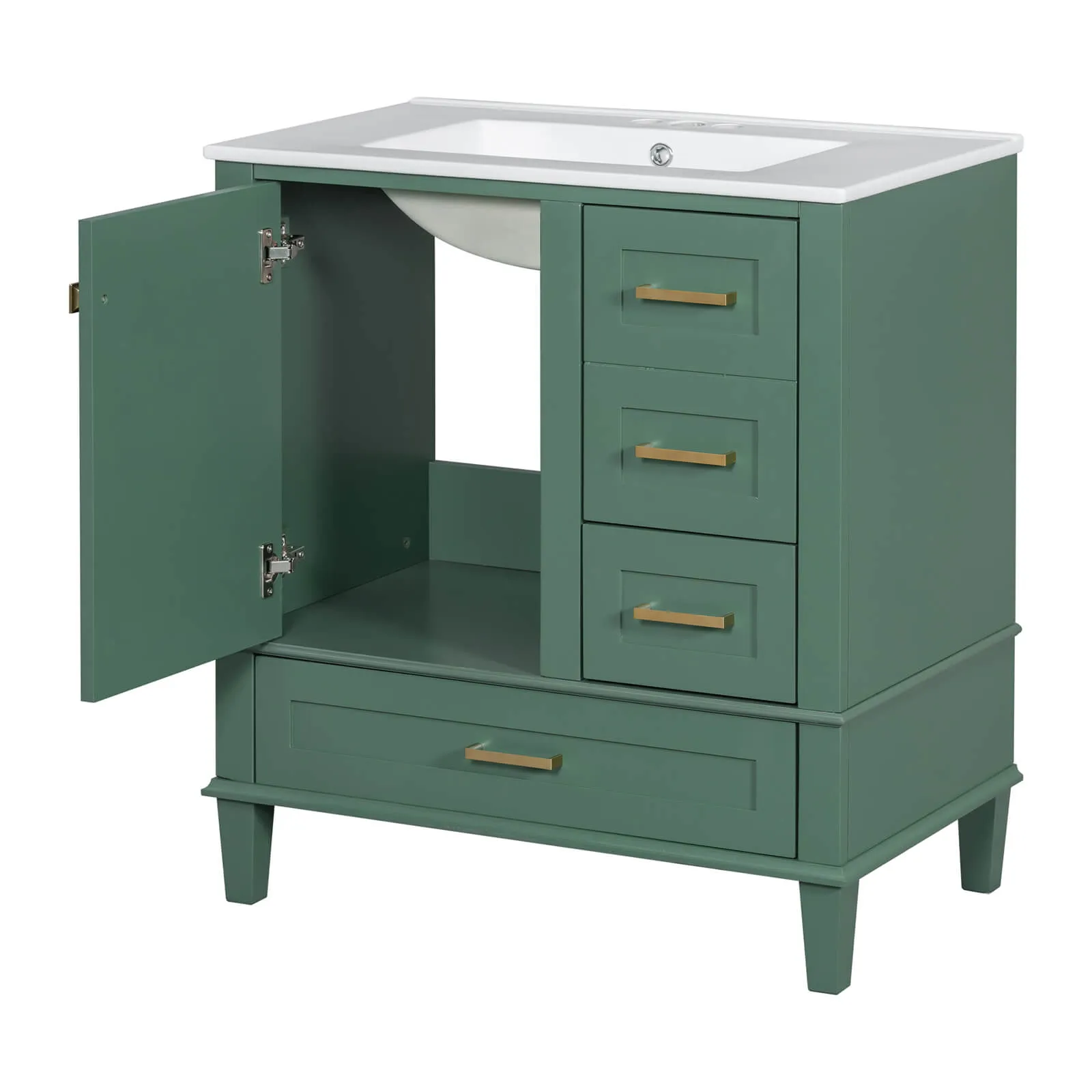 30" Dark Green Solid Wood Bathroom Vanity with Top