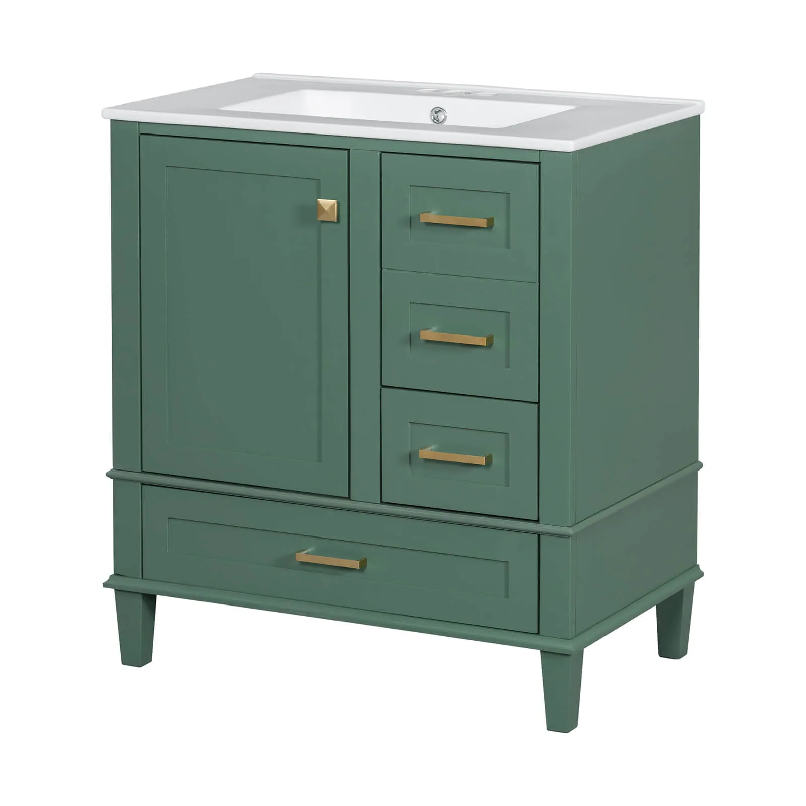 30" Dark Green Solid Wood Bathroom Vanity with Top