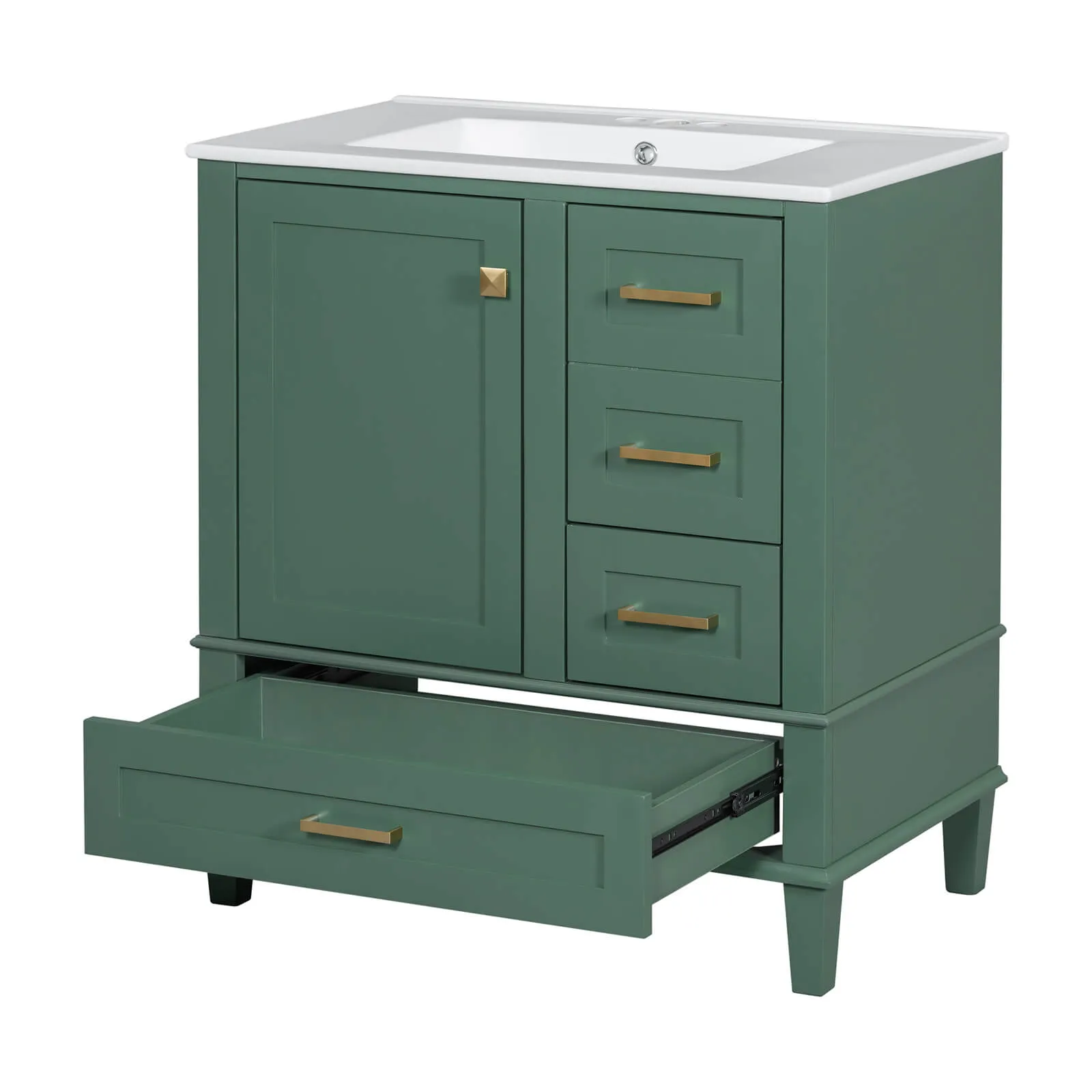 30" Dark Green Solid Wood Bathroom Vanity with Top