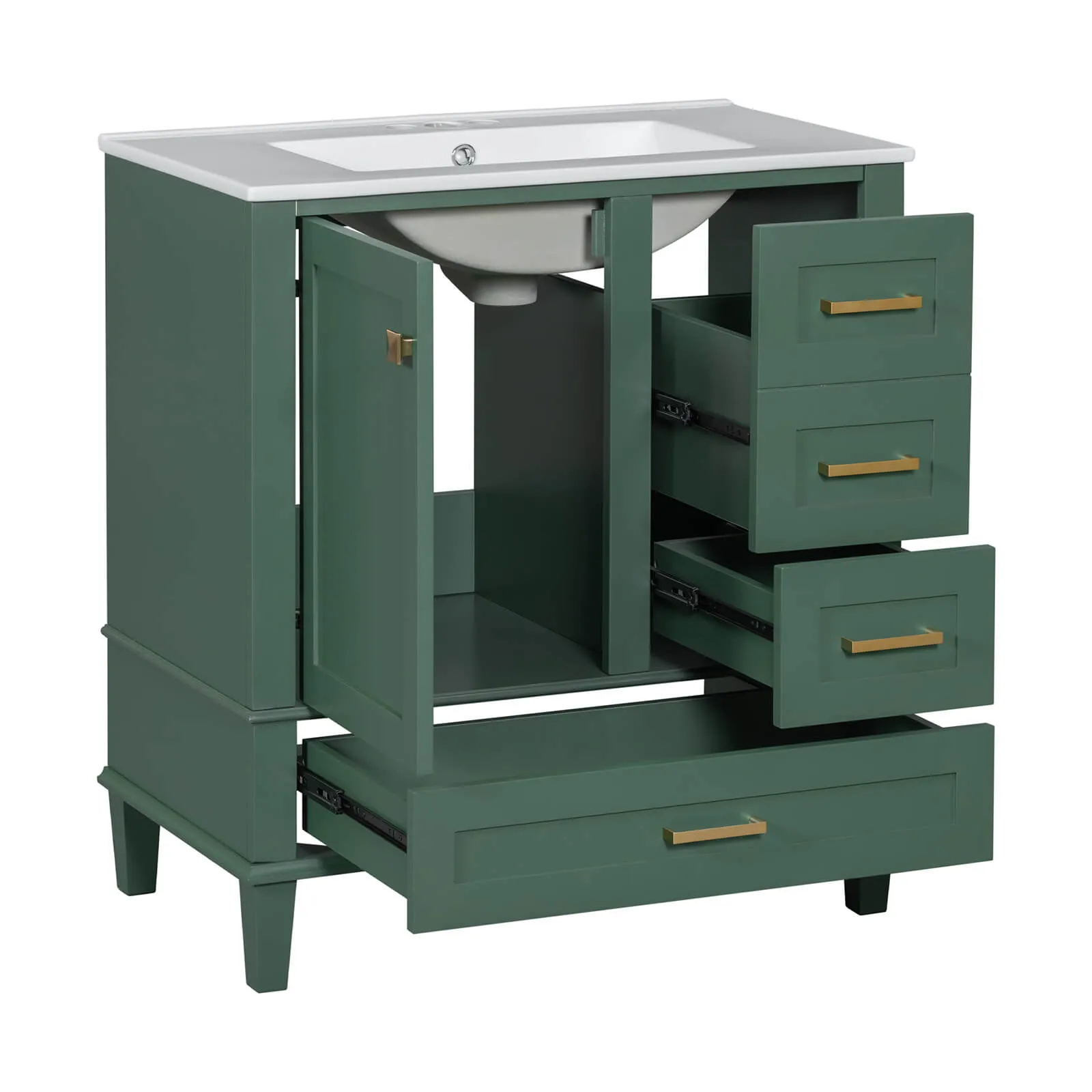 30" Dark Green Solid Wood Bathroom Vanity with Top