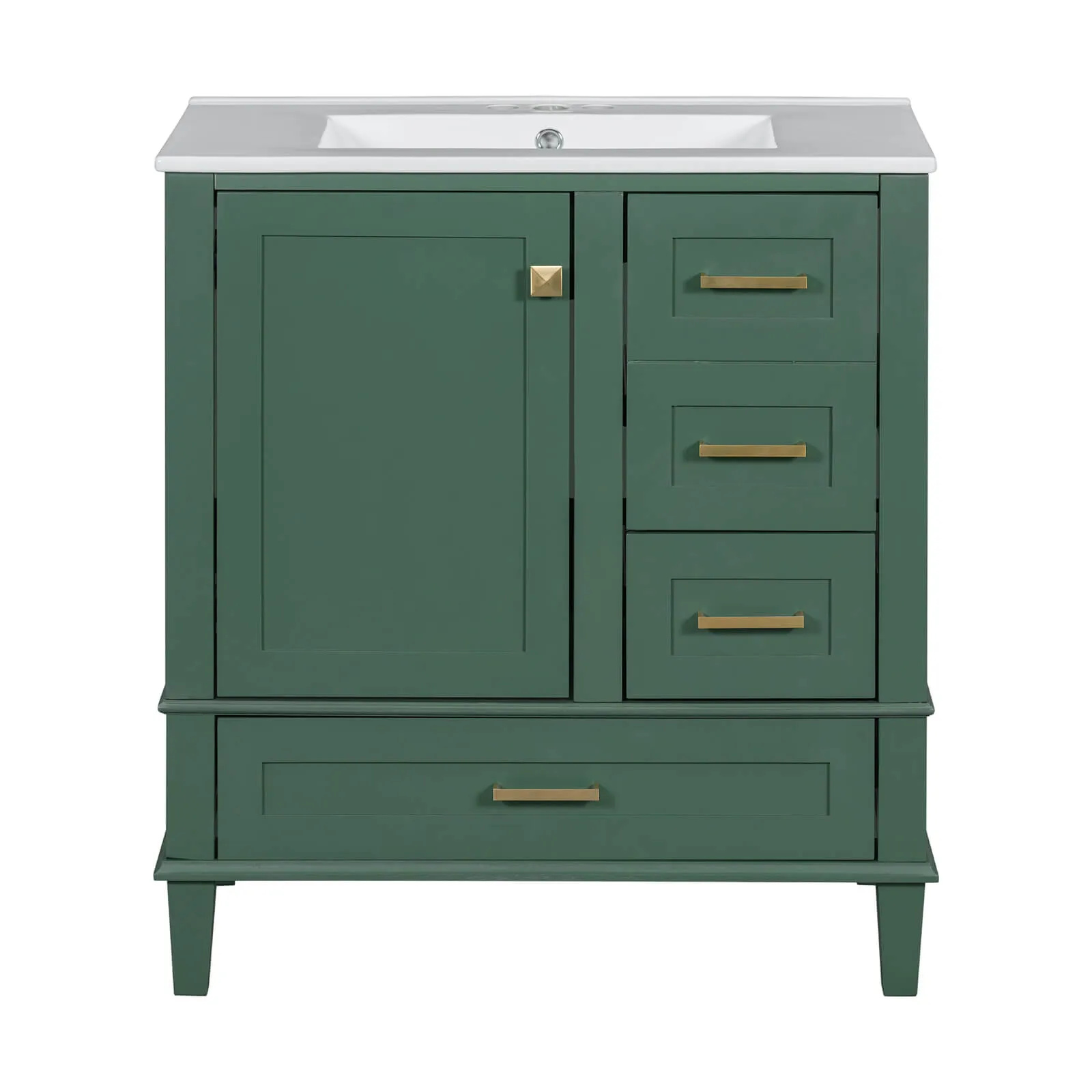 30" Dark Green Solid Wood Bathroom Vanity with Top