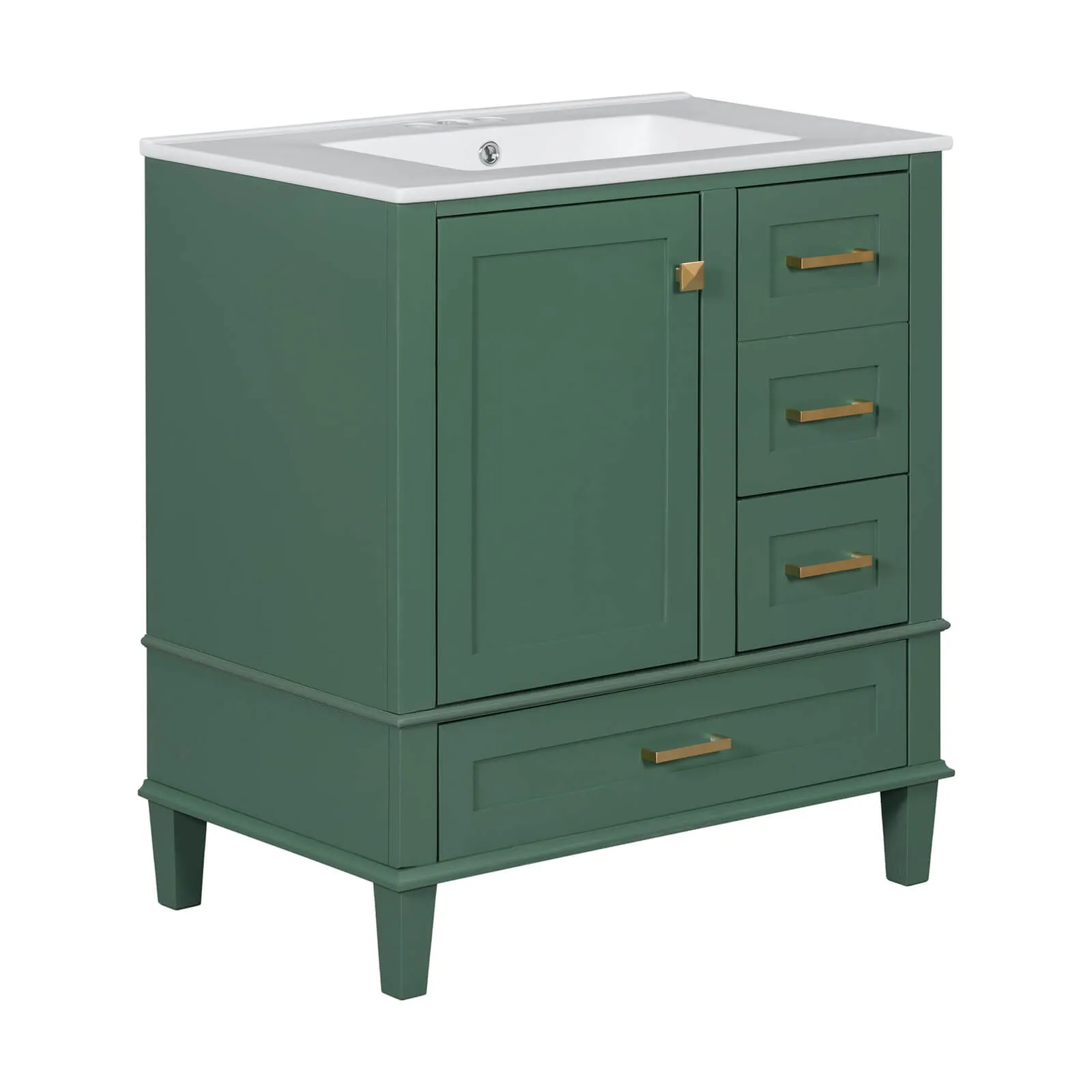 30" Dark Green Solid Wood Bathroom Vanity with Top