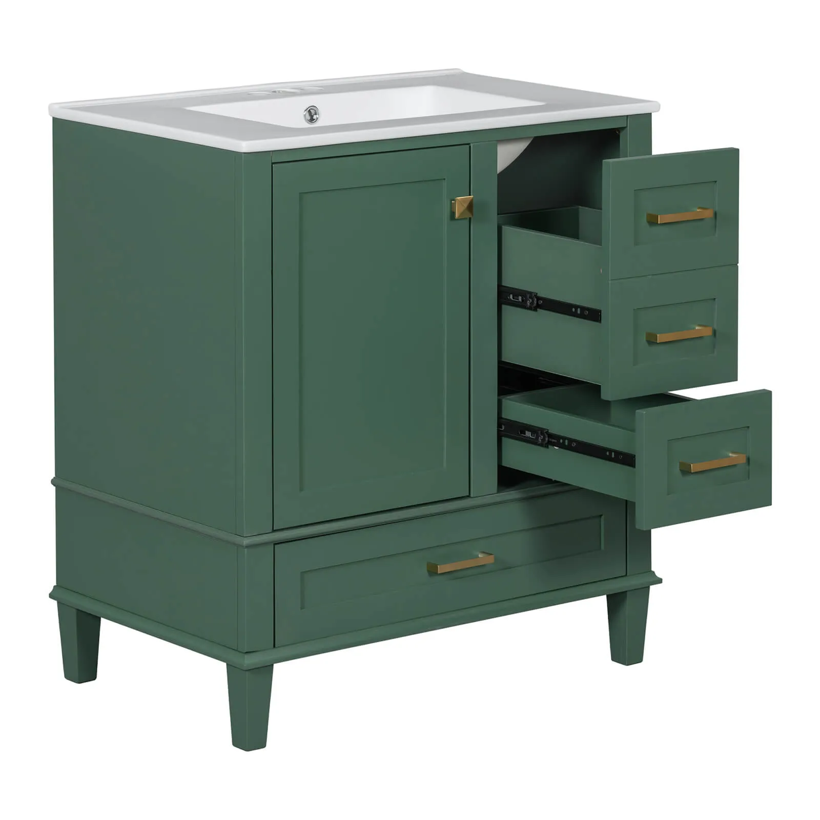 30" Dark Green Solid Wood Bathroom Vanity with Top