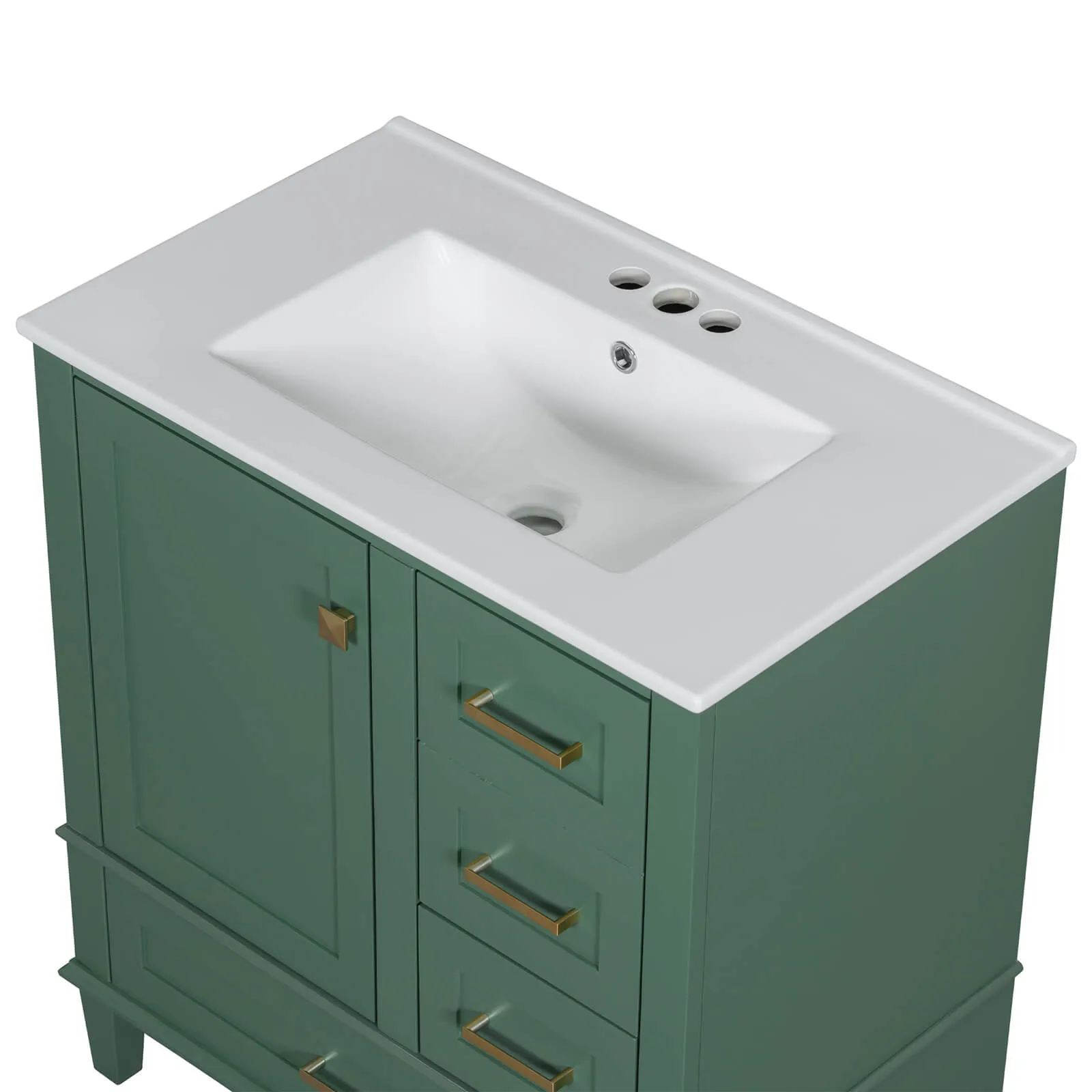 30" Dark Green Solid Wood Bathroom Vanity with Top