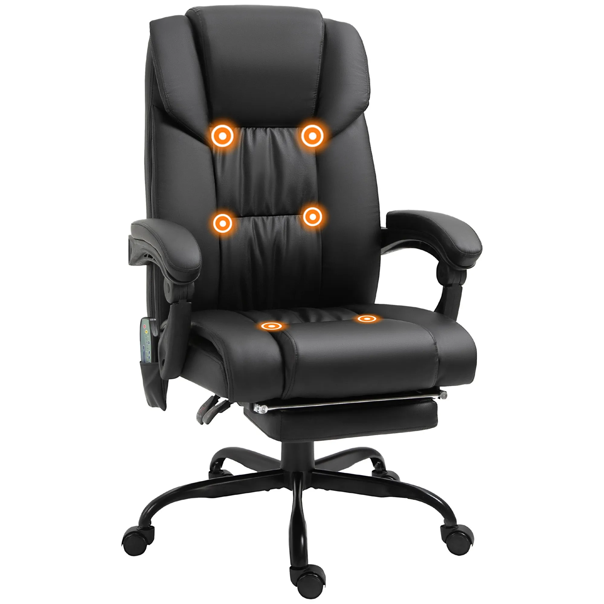 6-Point PU Leather Massage Racing Chair Electric Padded Recliner Chair Height Angle Adjustable 5 WheelsWith Remote Footrest Home Office Black
