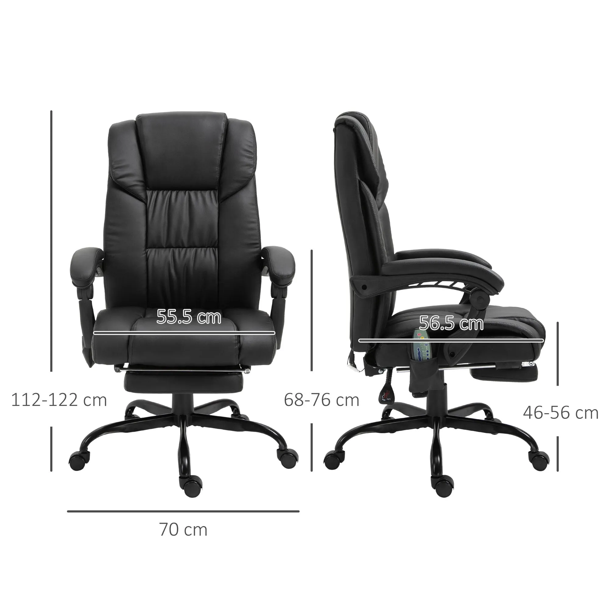 6-Point PU Leather Massage Racing Chair Electric Padded Recliner Chair Height Angle Adjustable 5 WheelsWith Remote Footrest Home Office Black