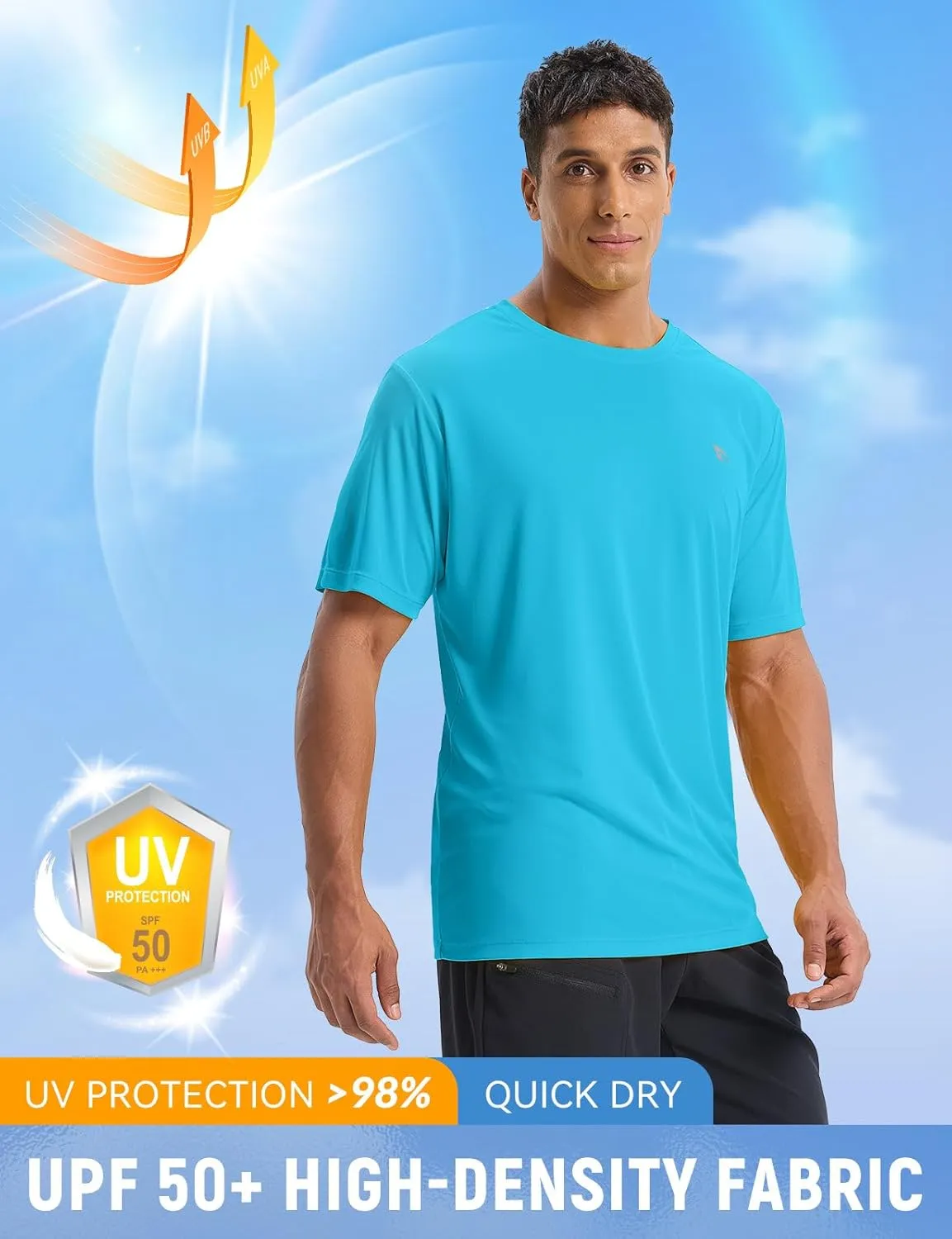 baleaf Men's UPF 50  Sun Protection Shirts UV SPF Short Sleeve T-Shirts Rash Guard Quick Dry Lightweight Hiking Athletic