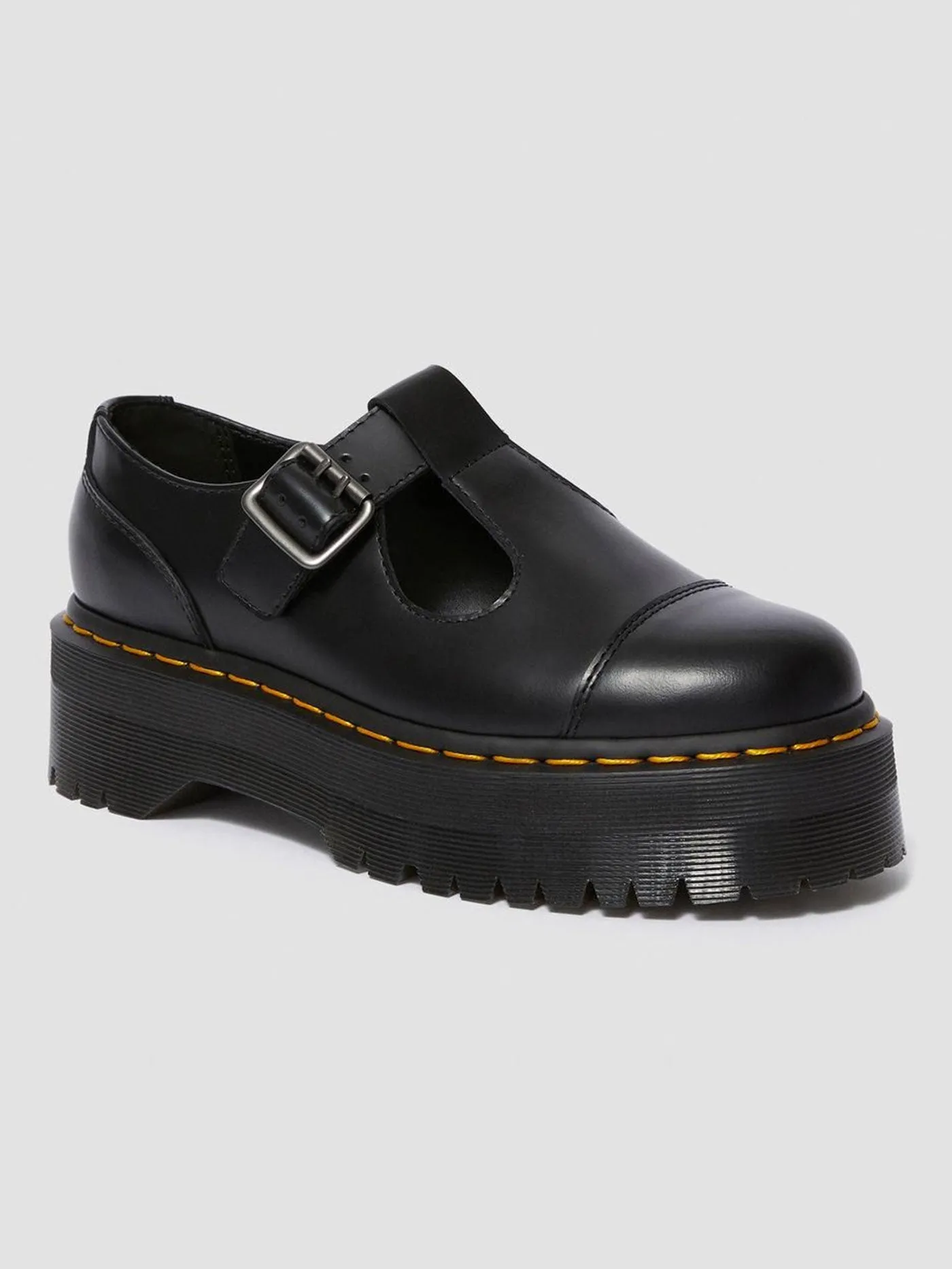 Bethan Black Polished Smooth Leather Platform Shoes