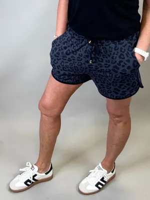Black Leopard Drawstring Everyday Shorts