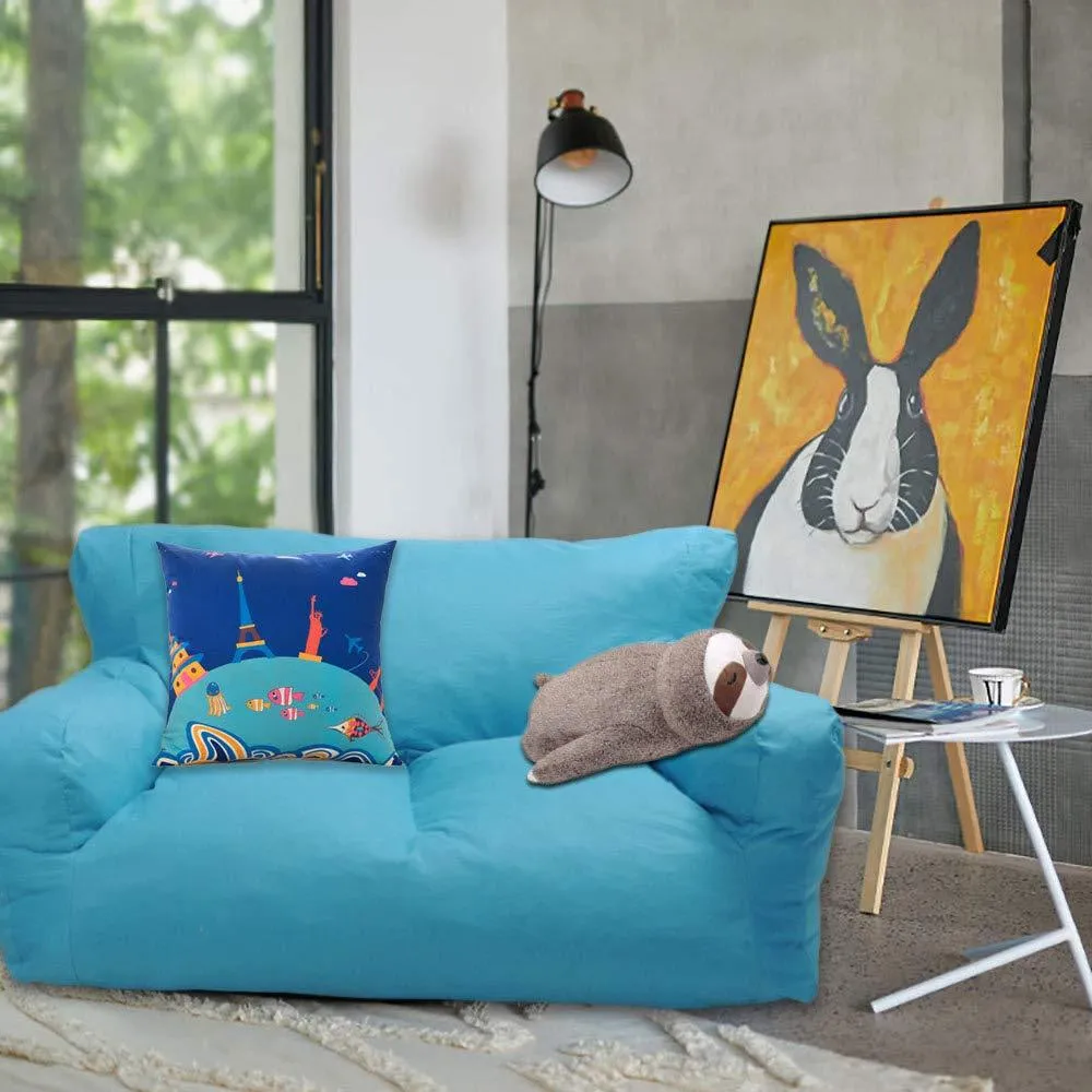 Blue Bean Bag Chair Kids Self-Inflated Sponge Stuffed Beanless Dorm Chair for Adults, Double Seats Sofa Lounger Couch Furniture for Indoor and Outdoor