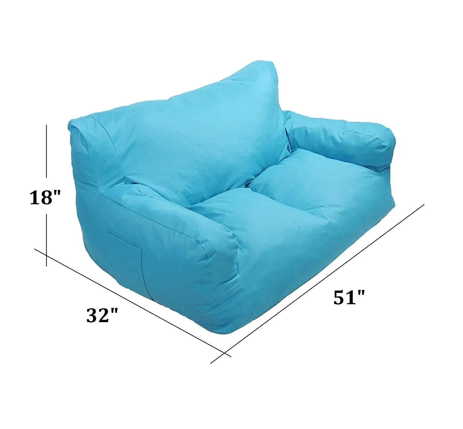 Blue Bean Bag Chair Kids Self-Inflated Sponge Stuffed Beanless Dorm Chair for Adults, Double Seats Sofa Lounger Couch Furniture for Indoor and Outdoor