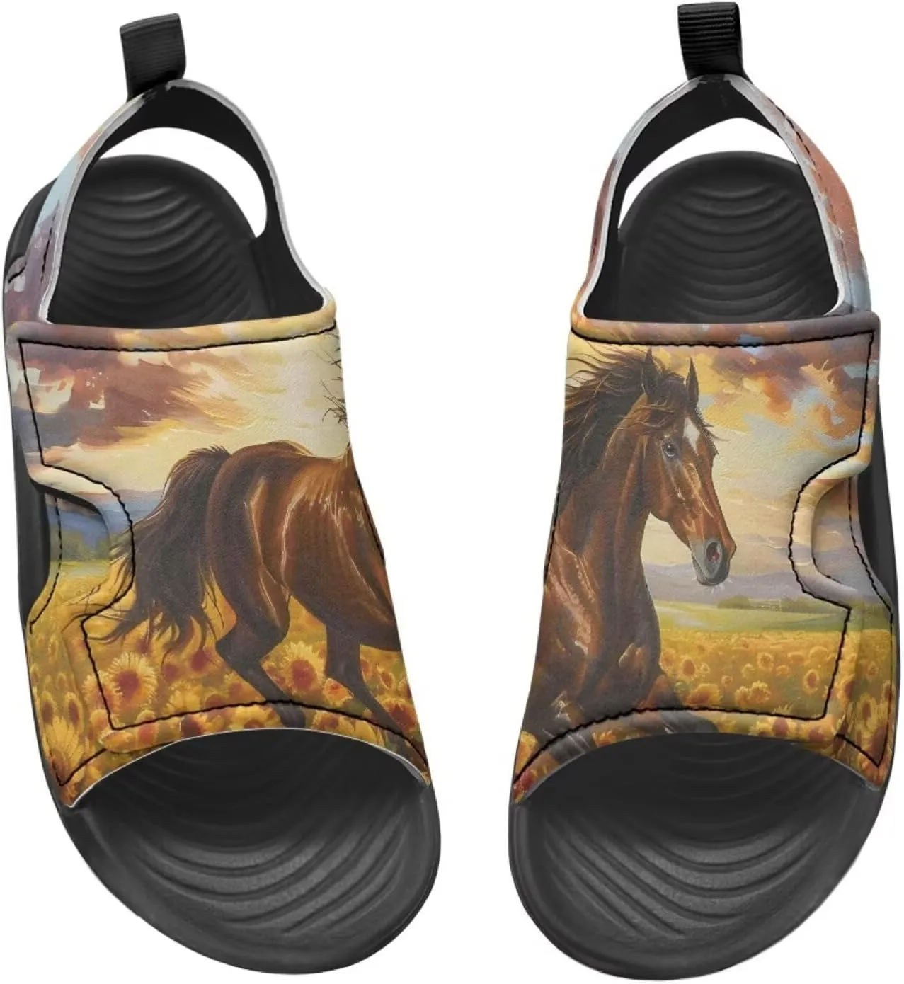Boys Horse Summer Kids Open Toe Sport Outdoor Athletic Sandals Quick Dry Water Pool Shoes Adjustable
