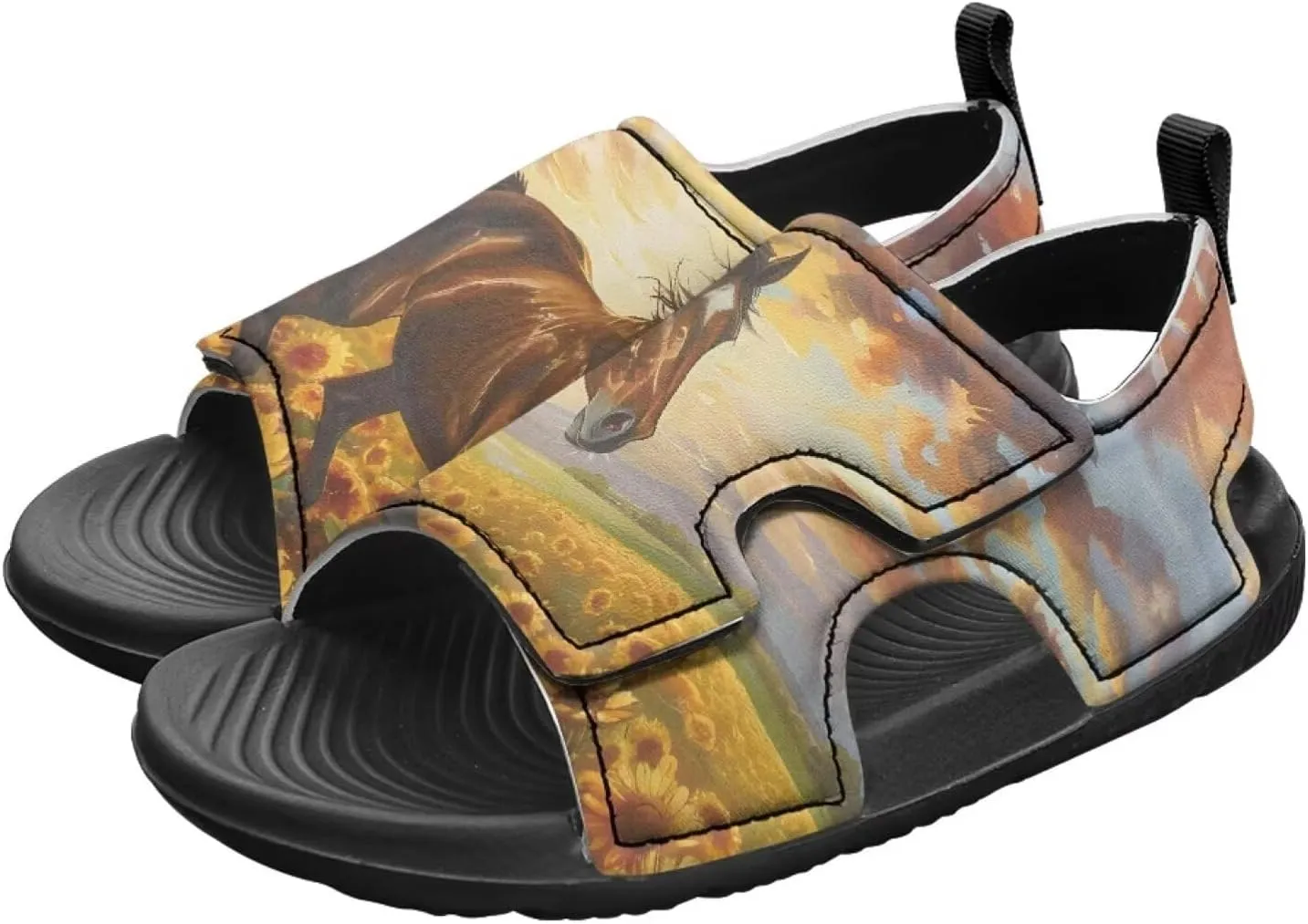 Boys Horse Summer Kids Open Toe Sport Outdoor Athletic Sandals Quick Dry Water Pool Shoes Adjustable