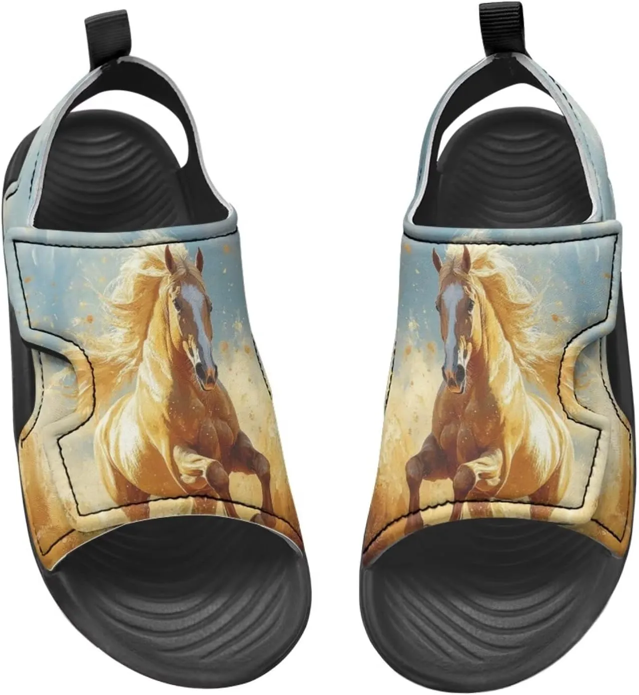 Boys Horse Summer Kids Open Toe Sport Outdoor Athletic Sandals Quick Dry Water Pool Shoes Adjustable
