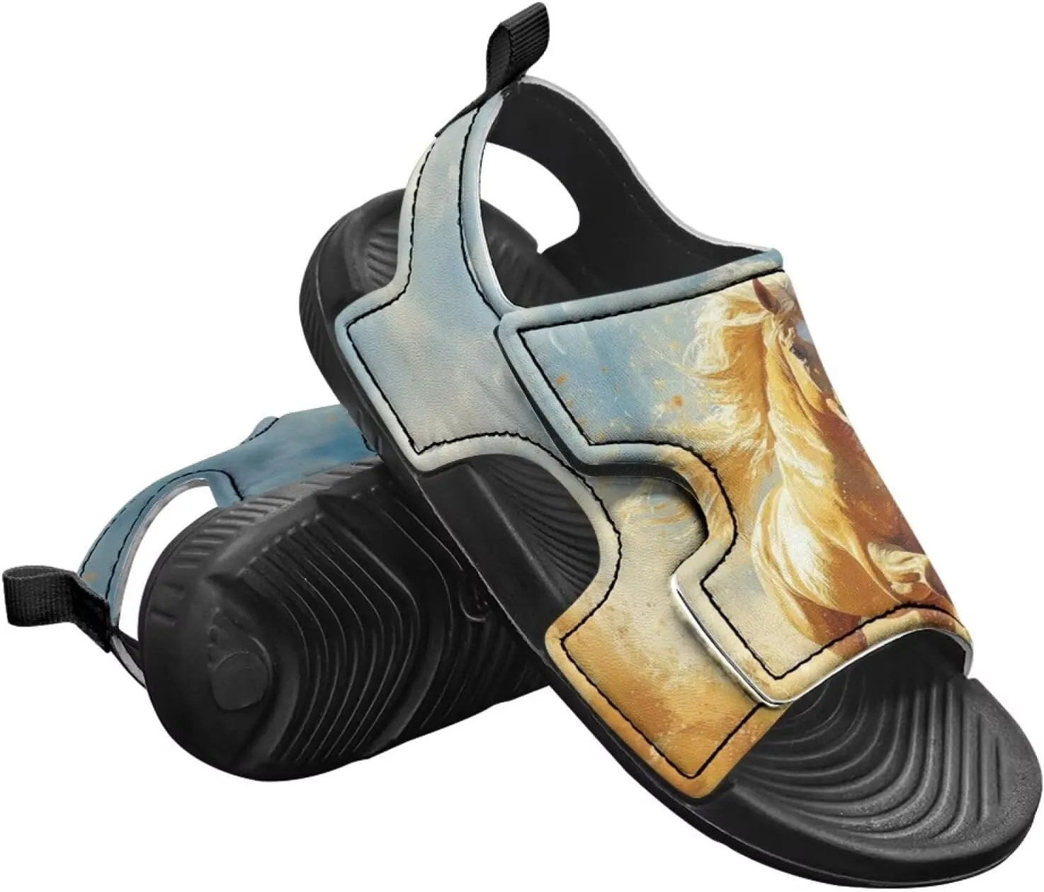 Boys Horse Summer Kids Open Toe Sport Outdoor Athletic Sandals Quick Dry Water Pool Shoes Adjustable