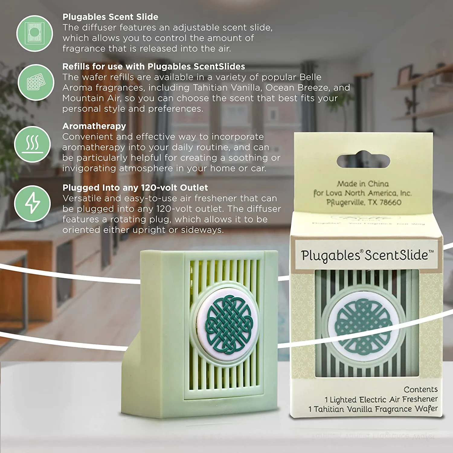 Celtic Knot Plugables® ScentSlide® Plugin Night Light Diffuser with 1 Fragrance Wafer - Sea Glass