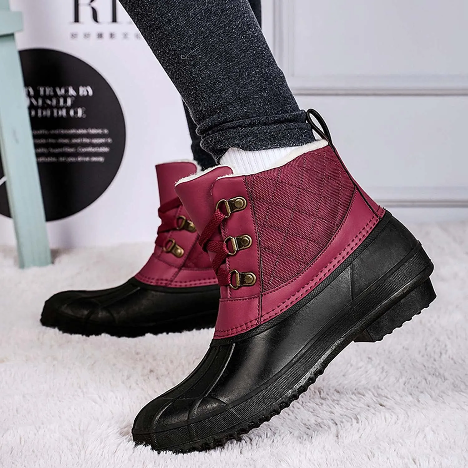 CERYTHRINA Womens Duck Boots Waterproof Warm Snow Boots Outdoor Winter Booties Ankle Rain Boot