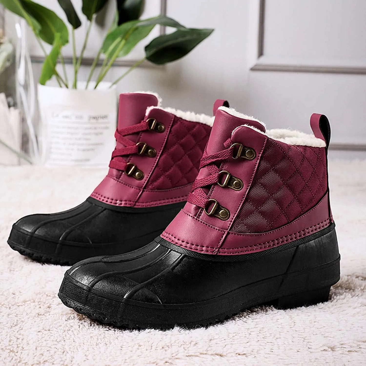 CERYTHRINA Womens Duck Boots Waterproof Warm Snow Boots Outdoor Winter Booties Ankle Rain Boot