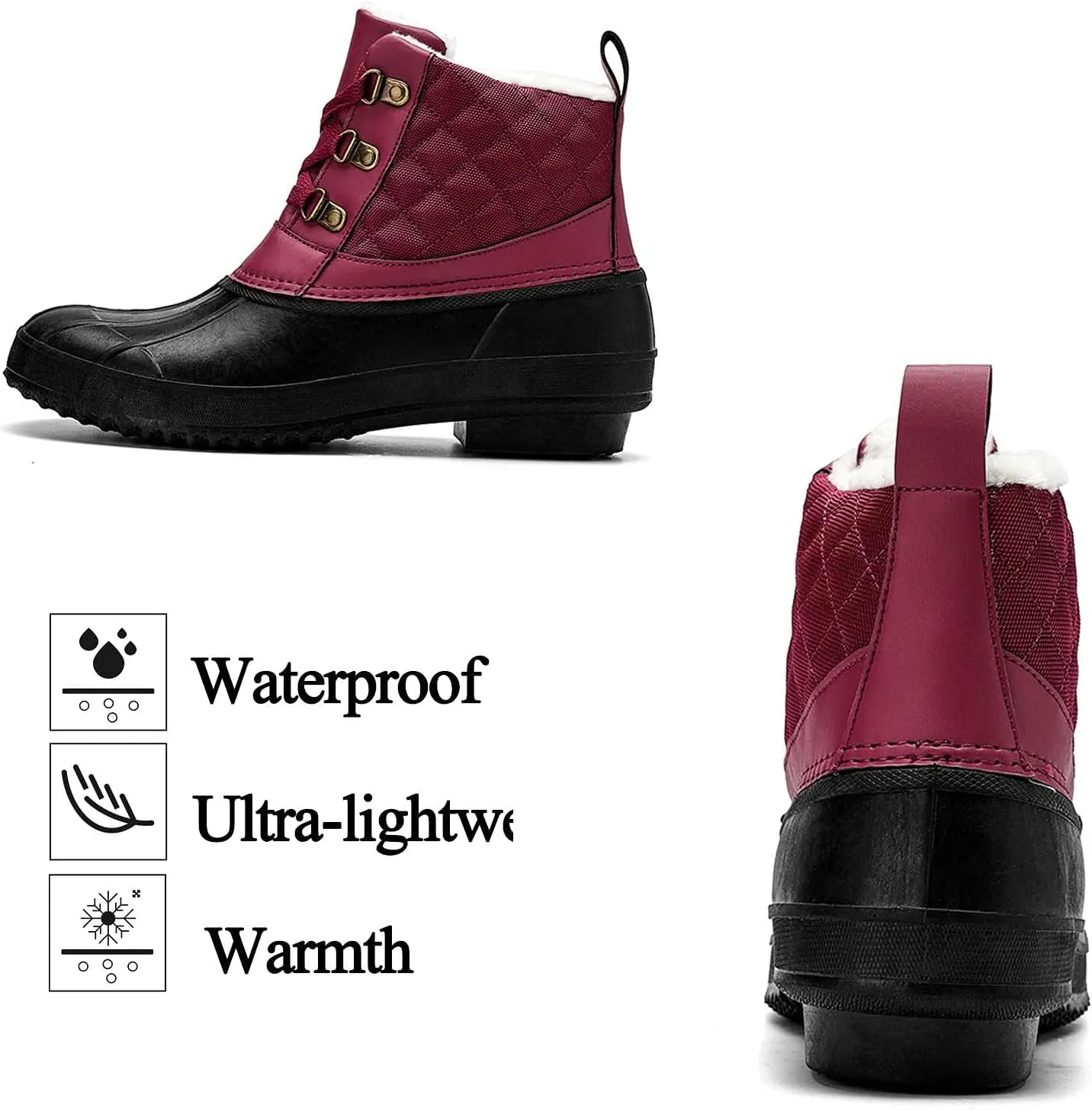 CERYTHRINA Womens Duck Boots Waterproof Warm Snow Boots Outdoor Winter Booties Ankle Rain Boot