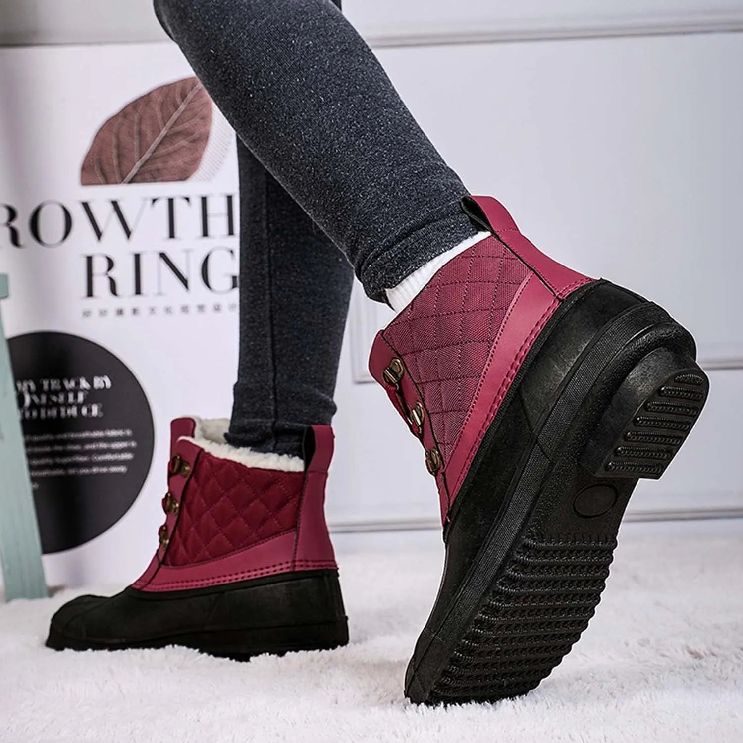 CERYTHRINA Womens Duck Boots Waterproof Warm Snow Boots Outdoor Winter Booties Ankle Rain Boot