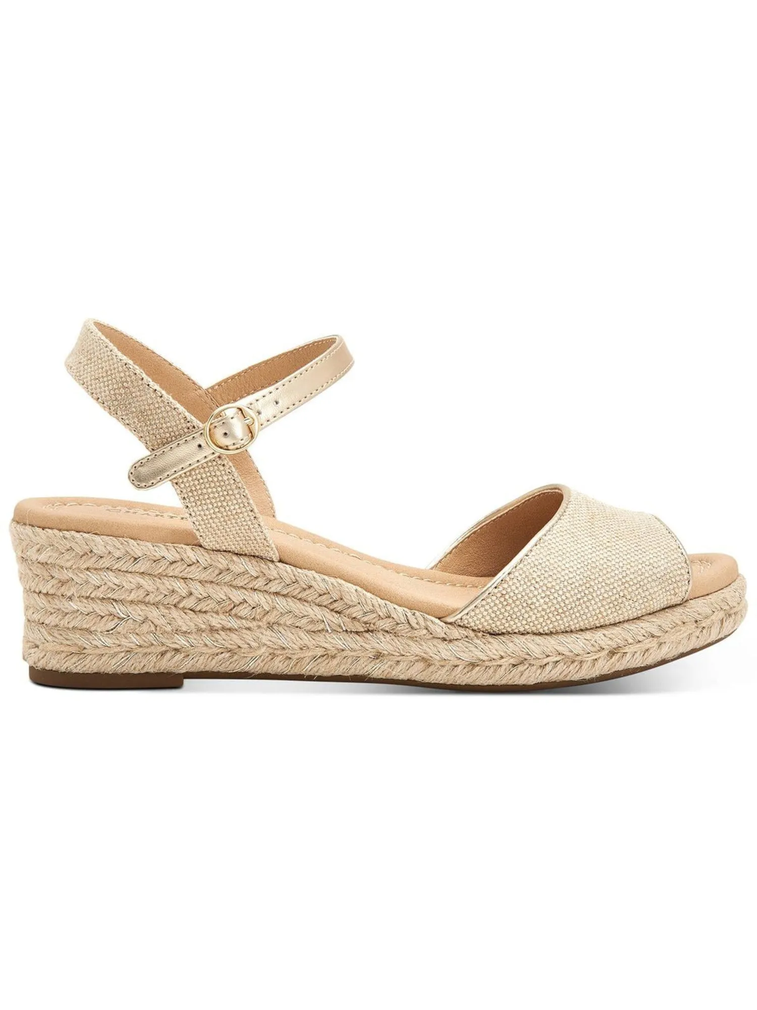 CHARTER CLUB Womens Beige Ankle Strap Luchia Round Toe Wedge Buckle Espadrille Shoes M