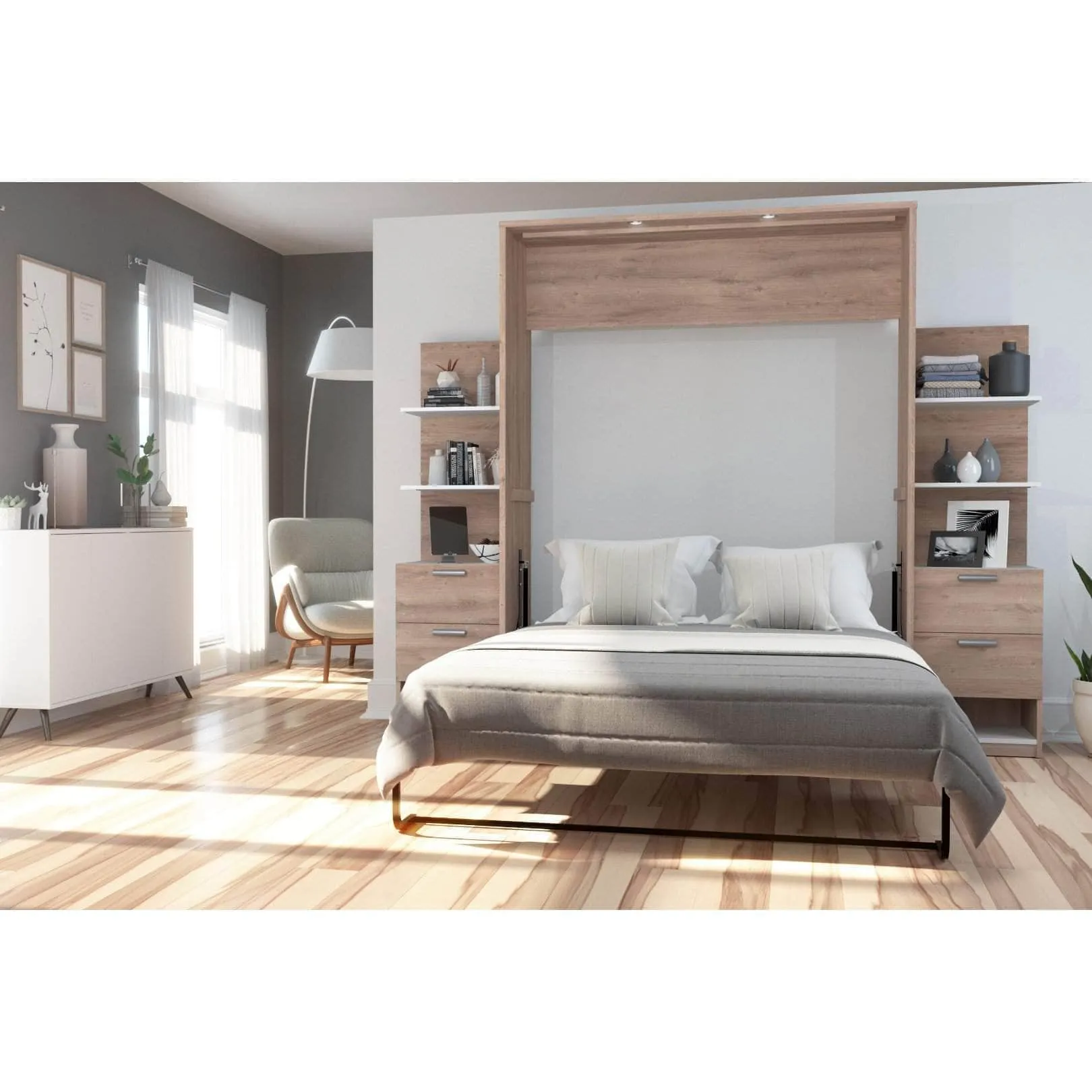 Cielo Queen Murphy Wall Bed with Storage (104W) - Available in 2 Colours