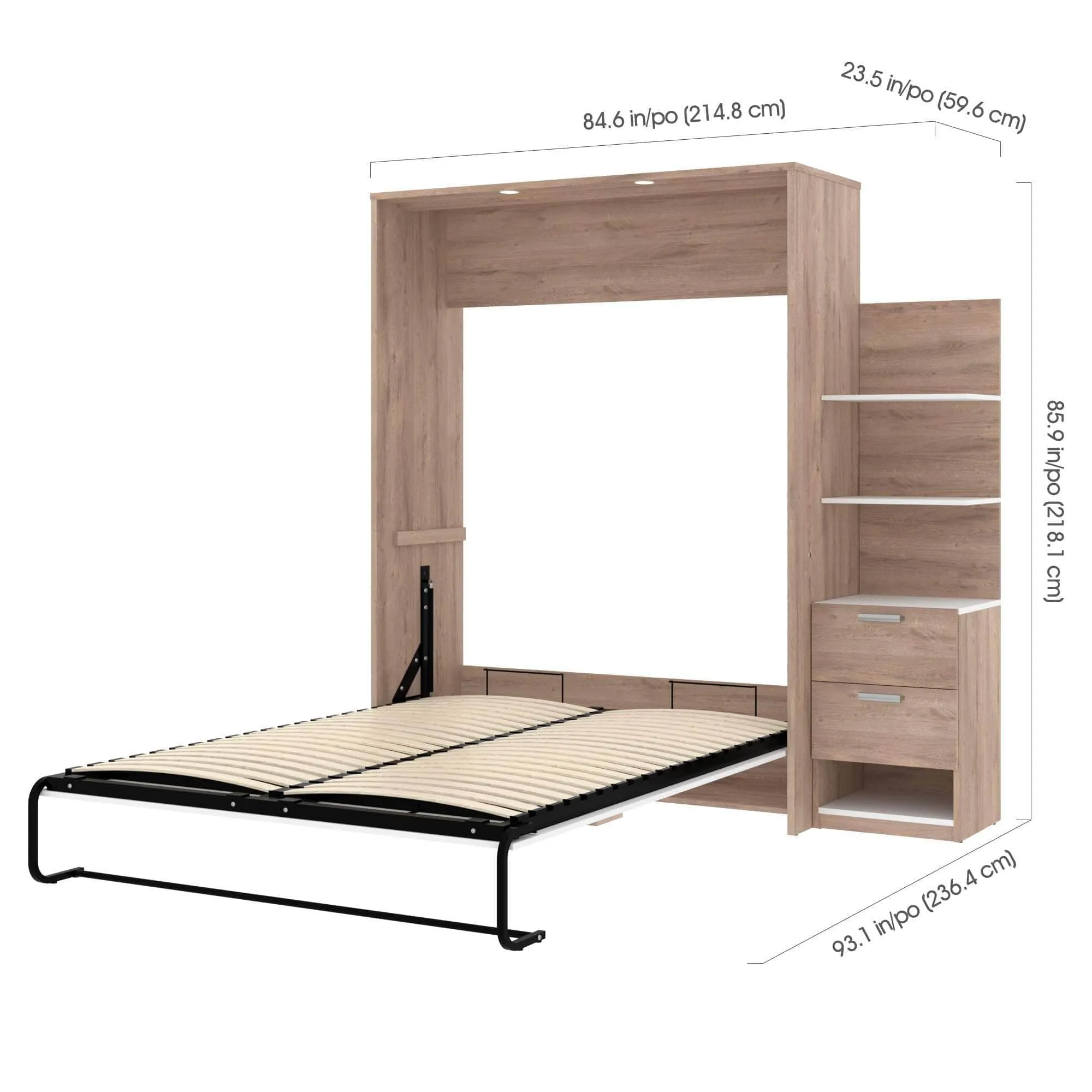 Cielo Queen Murphy Wall Bed with Storage Cabinet (85W) - Available in 2 Colours