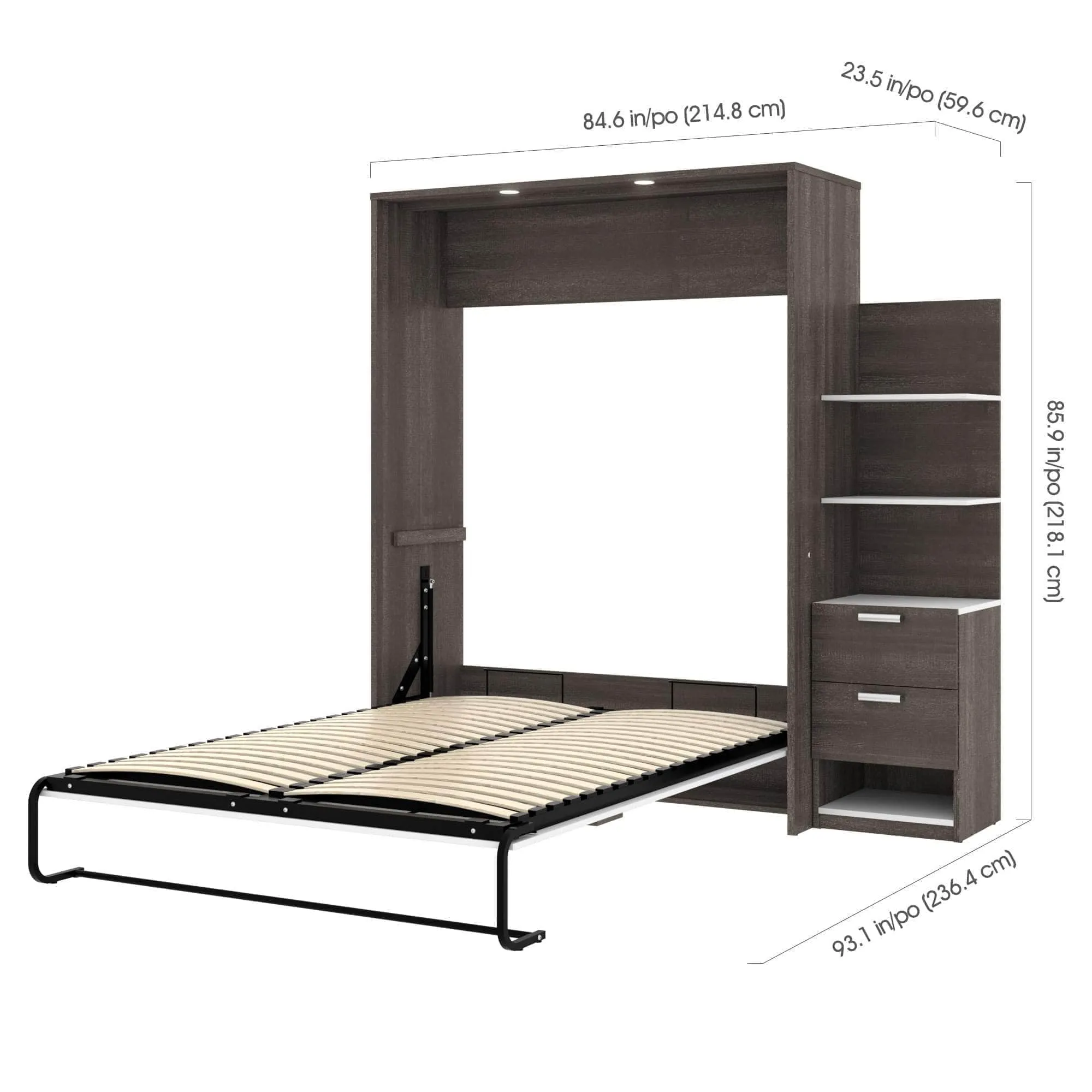 Cielo Queen Murphy Wall Bed with Storage Cabinet (85W) - Available in 2 Colours