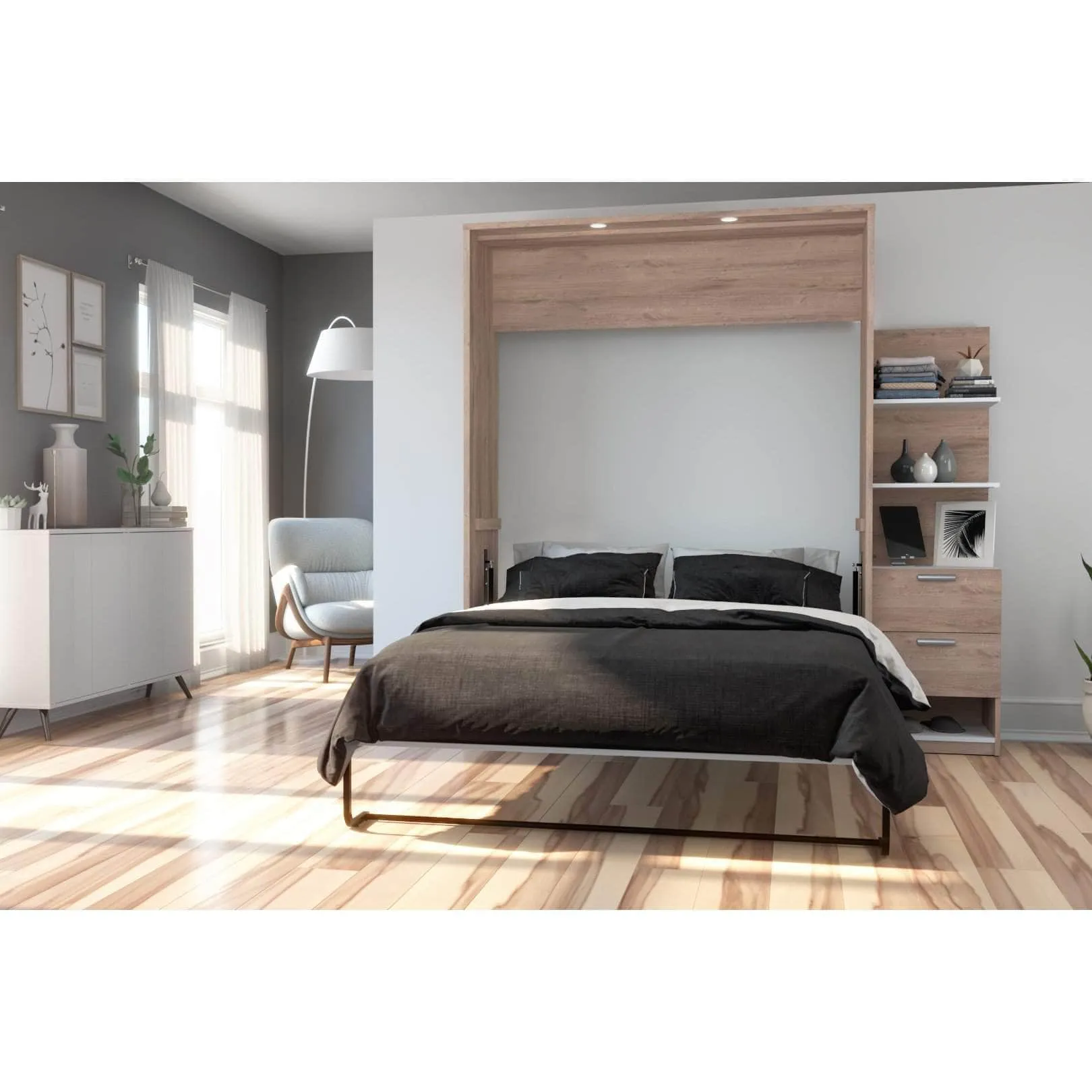 Cielo Queen Murphy Wall Bed with Storage Cabinet (85W) - Available in 2 Colours