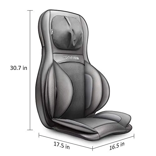 COMFIER Neck and Back Massager with Heat,Shiatsu Massage Chair Pad Portable with Compress & Rolling,Kneading Chair Massager for Full Back,Neck & Shoulder, Full Body,Gray
