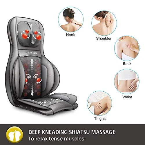 COMFIER Neck and Back Massager with Heat,Shiatsu Massage Chair Pad Portable with Compress & Rolling,Kneading Chair Massager for Full Back,Neck & Shoulder, Full Body,Gray