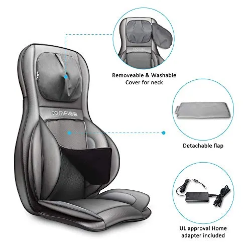COMFIER Neck and Back Massager with Heat,Shiatsu Massage Chair Pad Portable with Compress & Rolling,Kneading Chair Massager for Full Back,Neck & Shoulder, Full Body,Gray
