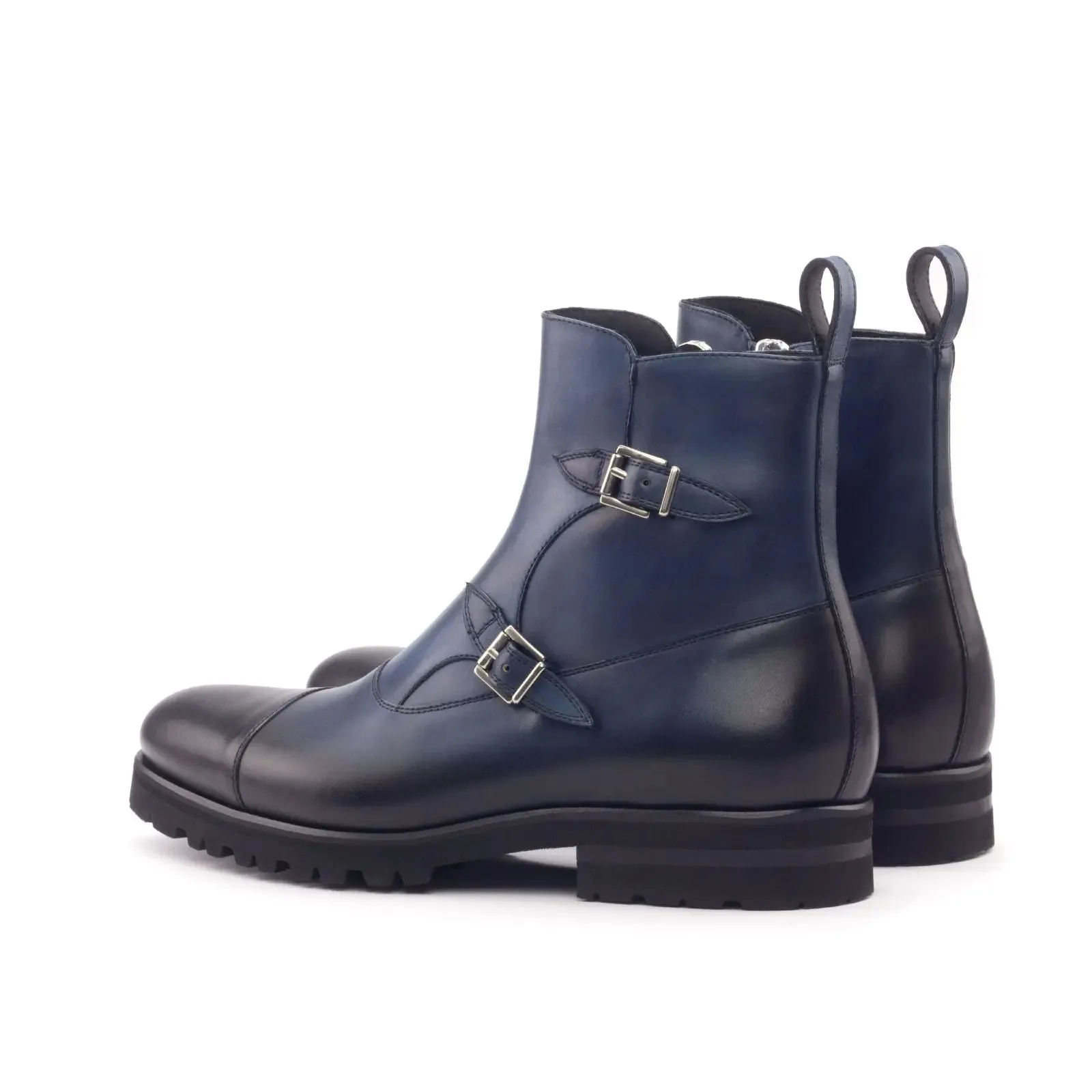 DapperFam Octavian in Navy Men's Italian Leather Buckle Boot