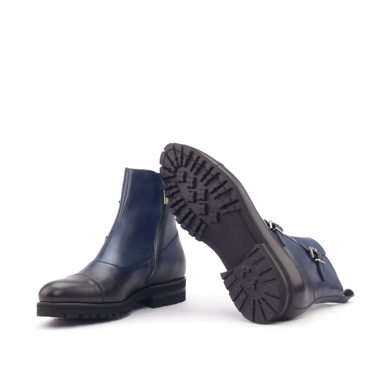 DapperFam Octavian in Navy Men's Italian Leather Buckle Boot