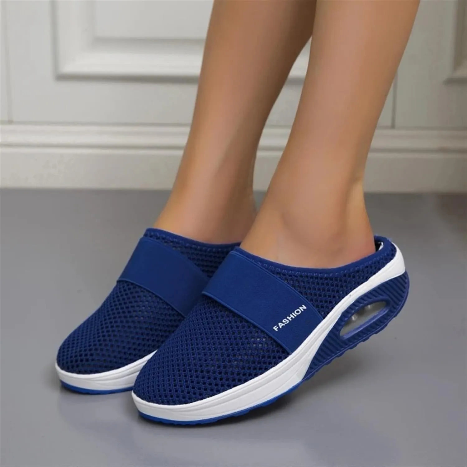 Diabetic Air-Cushion Slip-On Walking Shoes Summer Backless Walking Mules Orthopedic Diabetic Slippers Breathable Mesh Air Cushion Shoe Open Back Slip On Shoe Lightweight Slippers with Arch-Support
