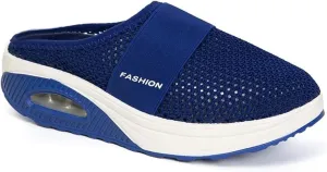 Diabetic Air-Cushion Slip-On Walking Shoes Summer Backless Walking Mules Orthopedic Diabetic Slippers Breathable Mesh Air Cushion Shoe Open Back Slip On Shoe Lightweight Slippers with Arch-Support