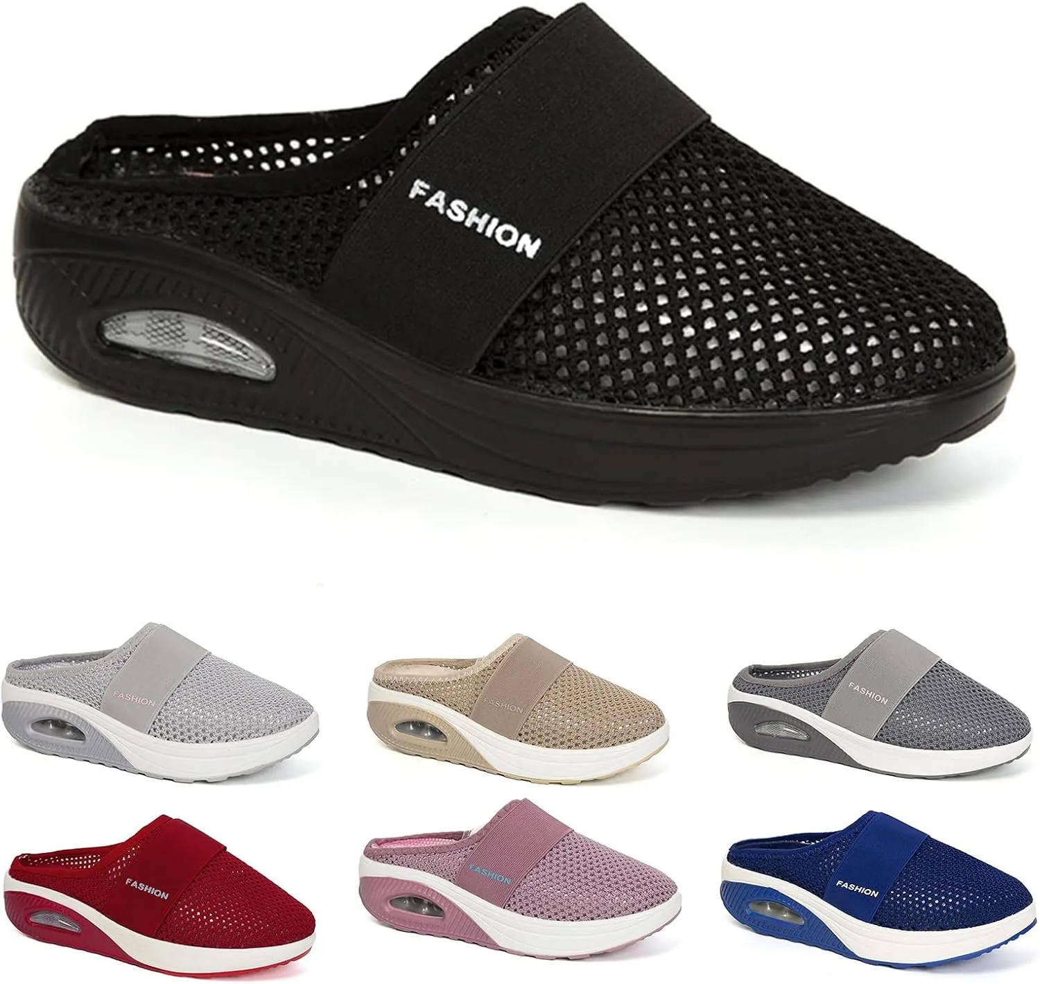 Diabetic Air-Cushion Slip-On Walking Shoes Summer Backless Walking Mules Orthopedic Diabetic Slippers Breathable Mesh Air Cushion Shoe Open Back Slip On Shoe Lightweight Slippers with Arch-Support