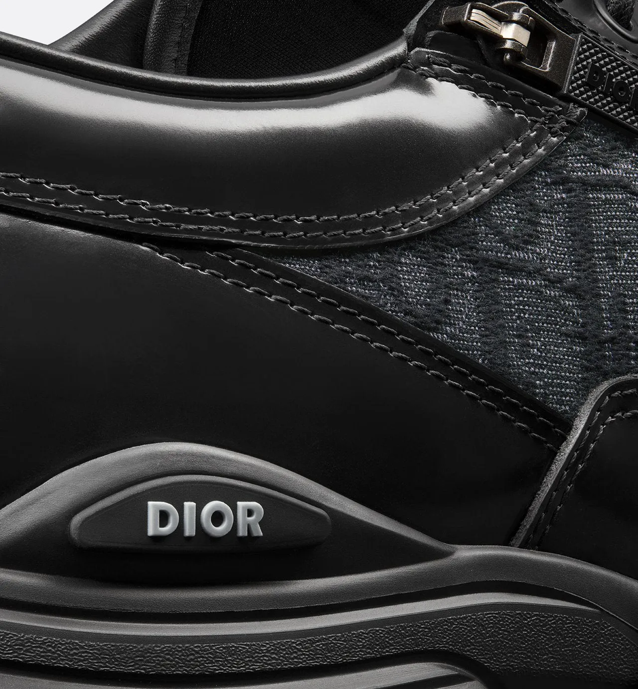 Dior Combat Derby Shoe Black Polished Calfskin And Dior Oblique Jacquard
