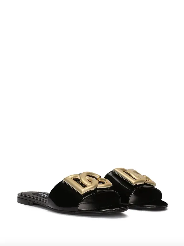 Dolce & Gabbana polished calfskin sliders with DG logo