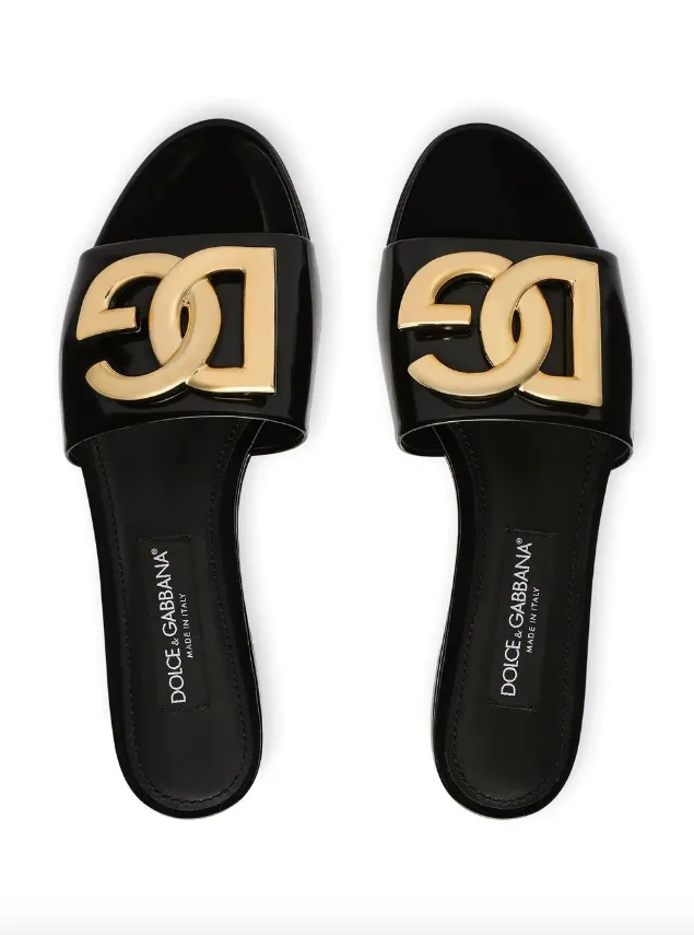 Dolce & Gabbana polished calfskin sliders with DG logo