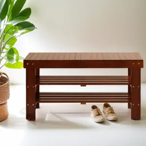 everyday The   Waggoner Solid Wood Shoe Bench Cherry Cherry Finish Rubberwood