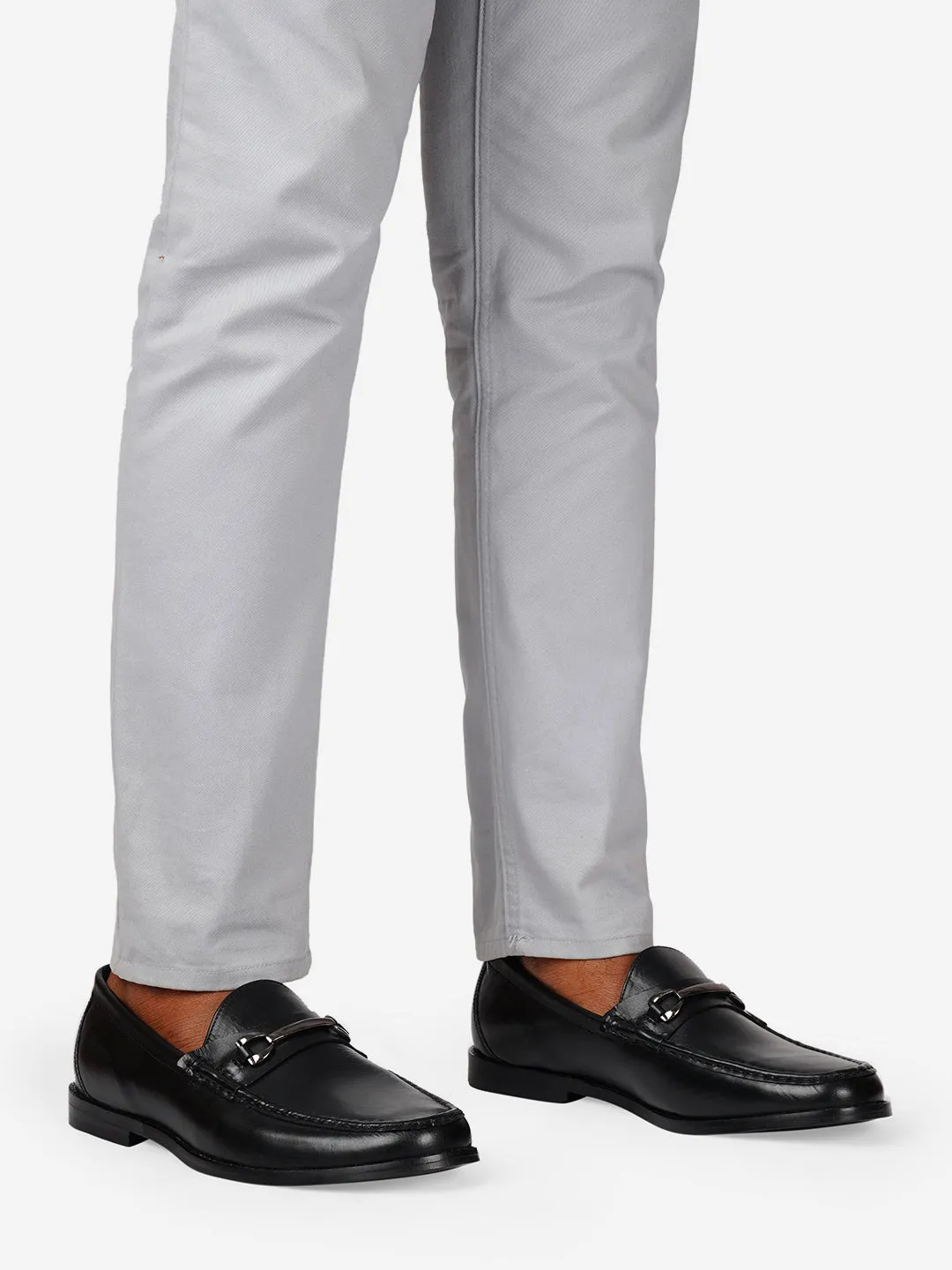 Genuine Leather Black Buckle Loafer Shoes