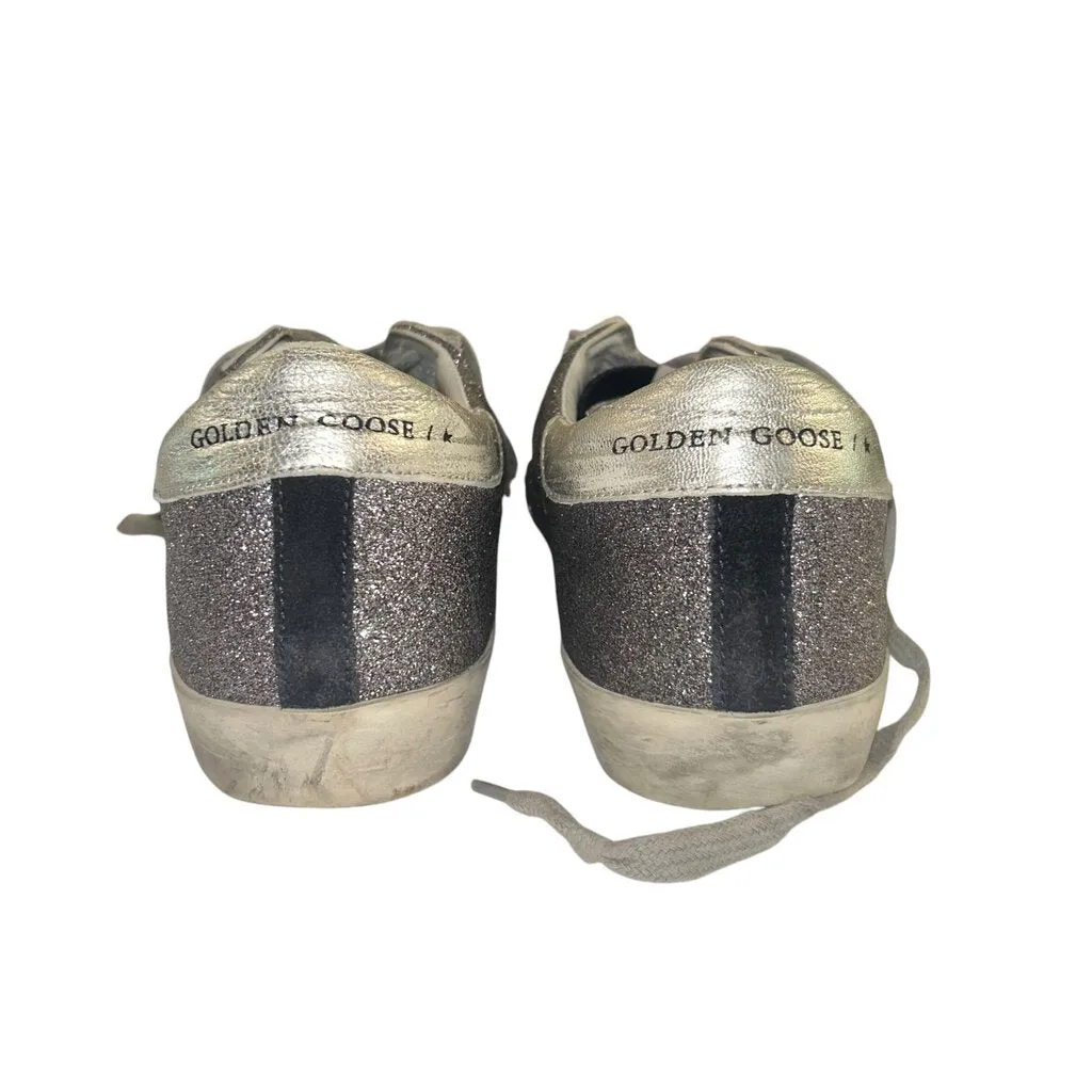 *Golden Goose Superstar Glitter Leather Suede Star & Toe Hidden Lift Platform Sneakers w/Box, Size 36